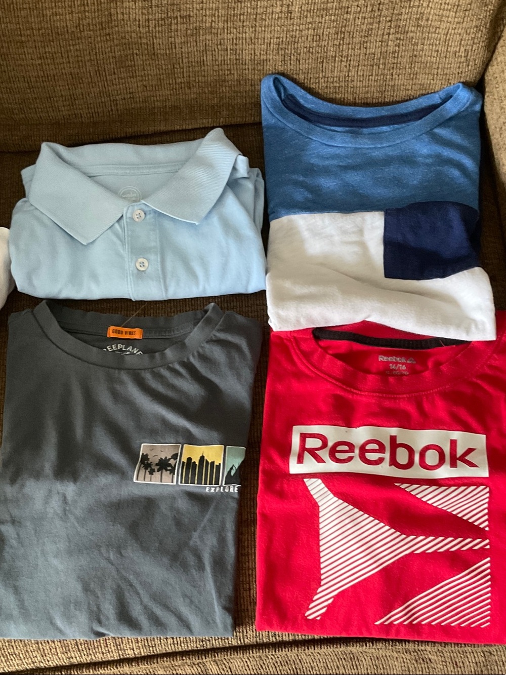 Reebok Red Logo Tee with Blue, Light Blue and Gray Casual Shirts